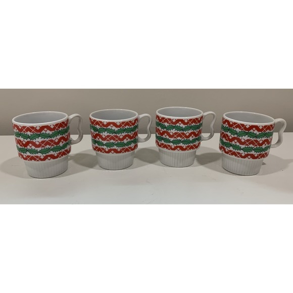 Other - VINTAGE CHRISTMAS STACKABLE MUGS JAPAN - BUTTERFLY HANDLE CUP (4)